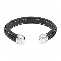 Mens Black Braided Leather Cuff Bracelet