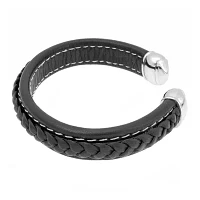 Mens Black Braided Leather Cuff Bracelet