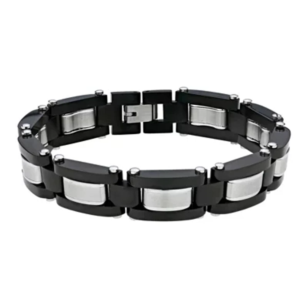 Mens Black IP Stainless Steel Link Bracelet