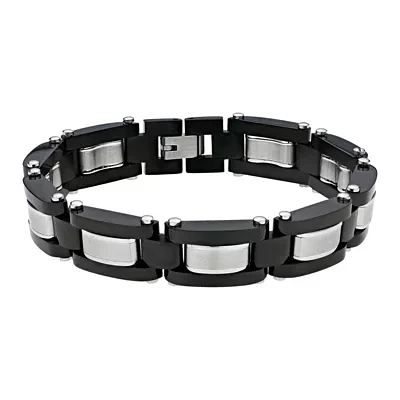 Mens Black IP Stainless Steel Link Bracelet