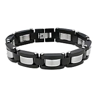 Mens Black IP Stainless Steel Link Bracelet