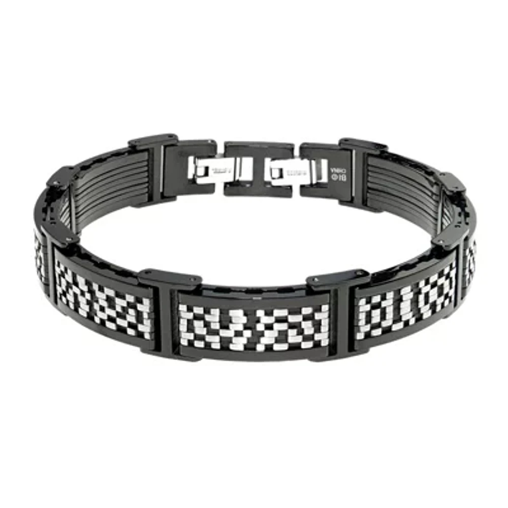 Mens Black IP Stainless Steel Chain Bracelet with Lock Extender