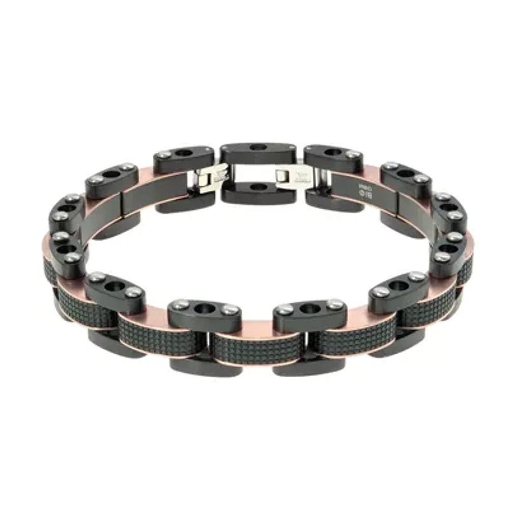 Mens Two-Tone Stainless Steel Textured Bracelet with Lock Extender