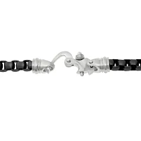 Mens Black IP Stainless Steel Round Box Chain Bracelet with Fancy Clasp