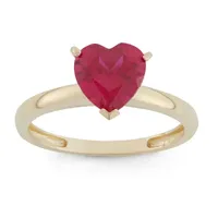 Womens Lab Created Red Ruby 10K Gold Heart Solitaire Cocktail Ring