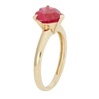 Womens Lab Created Red Ruby 10K Gold Heart Solitaire Cocktail Ring