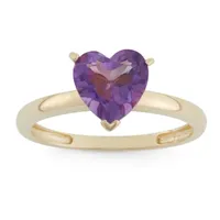 Womens Genuine Purple Amethyst 10K Gold Heart Solitaire Cocktail Ring