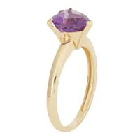 Womens Genuine Purple Amethyst 10K Gold Heart Solitaire Cocktail Ring