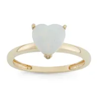 Womens Lab Created White Opal 10K Gold Heart Solitaire Cocktail Ring