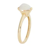 Womens Lab Created White Opal 10K Gold Heart Solitaire Cocktail Ring