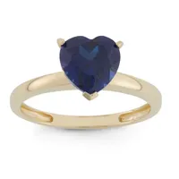 Womens Lab Created Sapphire 10K Gold Heart Solitaire Cocktail Ring