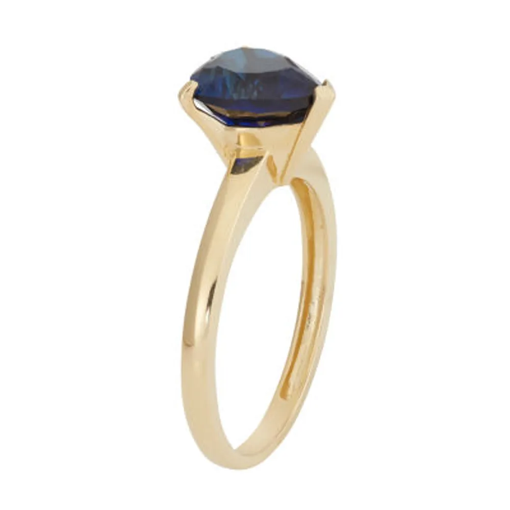 Womens Lab Created Sapphire 10K Gold Heart Solitaire Cocktail Ring