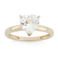 Womens Lab Created Sapphire 10K Gold Heart Solitaire Cocktail Ring