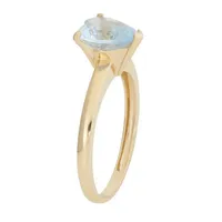 Womens Lab Created Blue Aquamarine 10K Gold Heart Solitaire Cocktail Ring