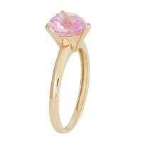 Womens Lab Created Pink Sapphire 10K Gold Heart Solitaire Cocktail Ring