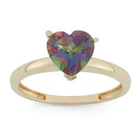 Womens Genuine Mystic Fire Topaz 10K Gold Heart Solitaire Cocktail Ring