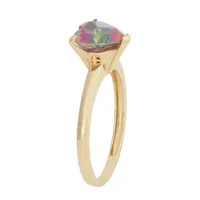 Womens Genuine Mystic Fire Topaz 10K Gold Heart Solitaire Cocktail Ring