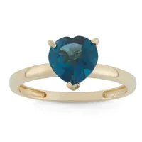 Womens Genuine Blue Topaz 10K Gold Heart Solitaire Cocktail Ring