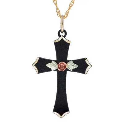Black Hills Gold Rose Womens Cross Pendant Necklace