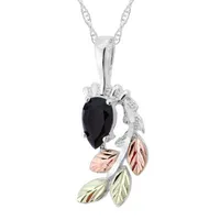 Black Hills Gold Womens Black Onyx Sterling Silver Flower Pendant