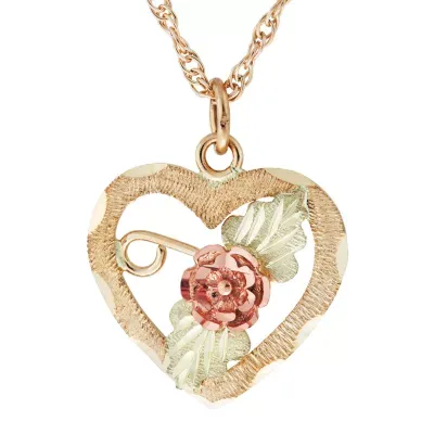 Black Hills Gold Womens 10K Tri-Color Gold Heart Pendant Necklace