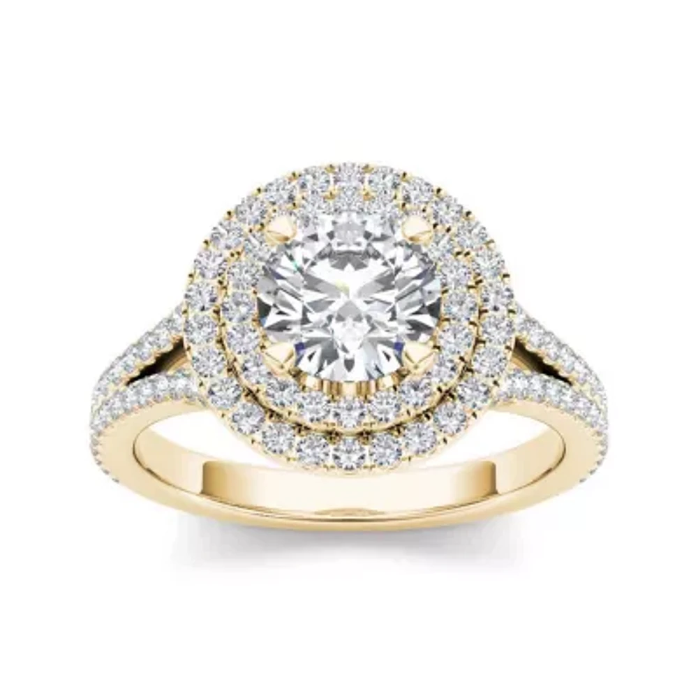 1 1/2 CT.T.W. Natural Diamond 14K Yellow Gold Halo Engagement Ring