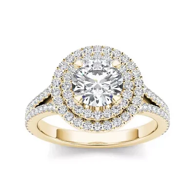 1 1/2 CT.T.W. Natural Diamond 14K Yellow Gold Halo Engagement Ring