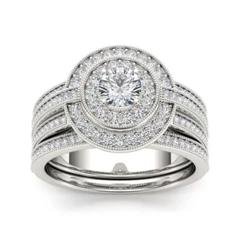 1 CT.T.W. Natural Diamond 14K White Gold Bridal Ring Set