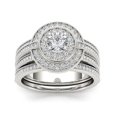 1 CT.T.W. Natural Diamond 14K White Gold Bridal Ring Set