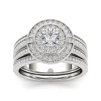 1 CT.T.W. Natural Diamond 14K White Gold Bridal Ring Set