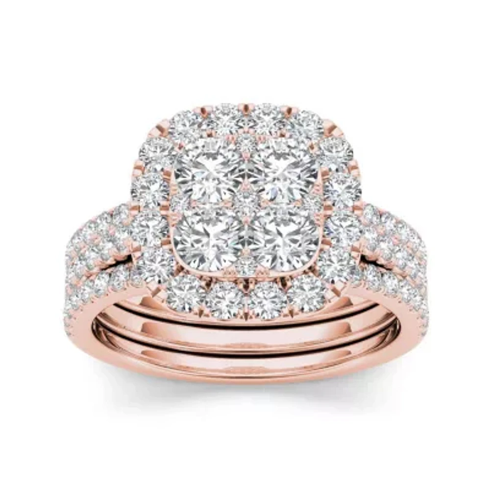 2 CT.T.W. Natural Diamond 14K Rose Gold Bridal Ring Set