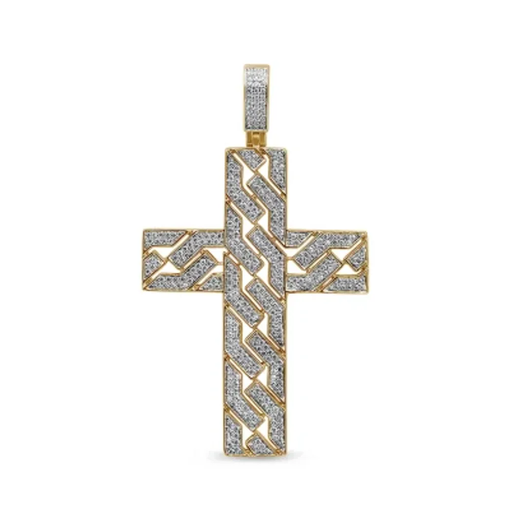 Mens 1 CT. T.W. Natural White Diamond 14K Gold Over Silver Cross Pendant