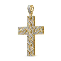 Mens 1 CT. T.W. Natural White Diamond 14K Gold Over Silver Cross Pendant