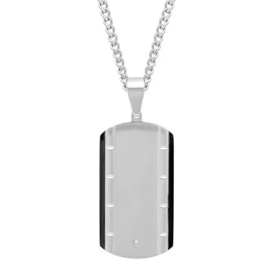 Mens Diamond Accent Mined White Diamond Stainless Steel Dog Tag Pendant Necklace