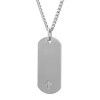 Mens Diamond Accent Mined White Diamond Stainless Steel Cross Dog Tag Pendant Necklace