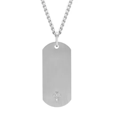 Mens Diamond Accent Mined White Diamond Stainless Steel Cross Dog Tag Pendant Necklace