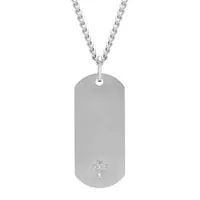 Mens Diamond Accent Mined White Diamond Stainless Steel Cross Dog Tag Pendant Necklace