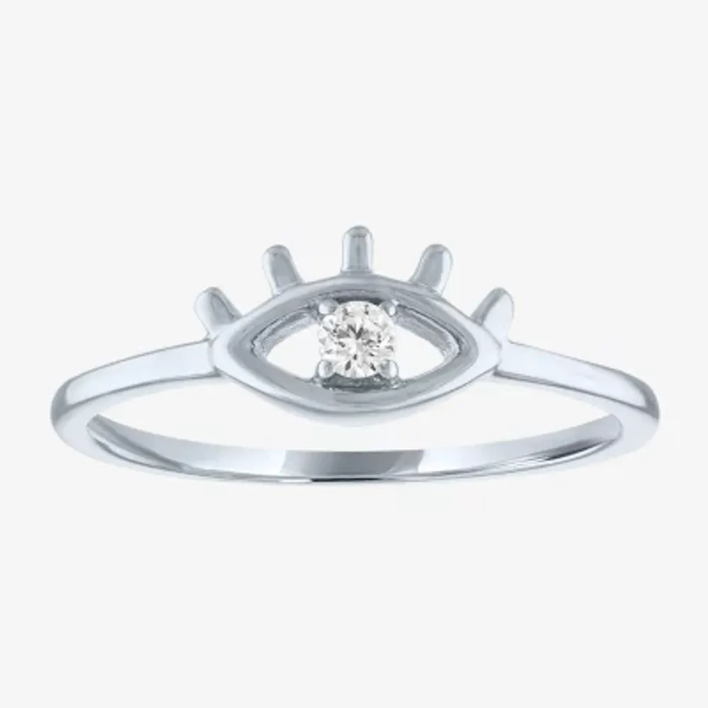 Diamond Addiction (G-H / Si2-I1) Womens Accent Lab Grown White 10K Gold Evil Eye Stackable Ring