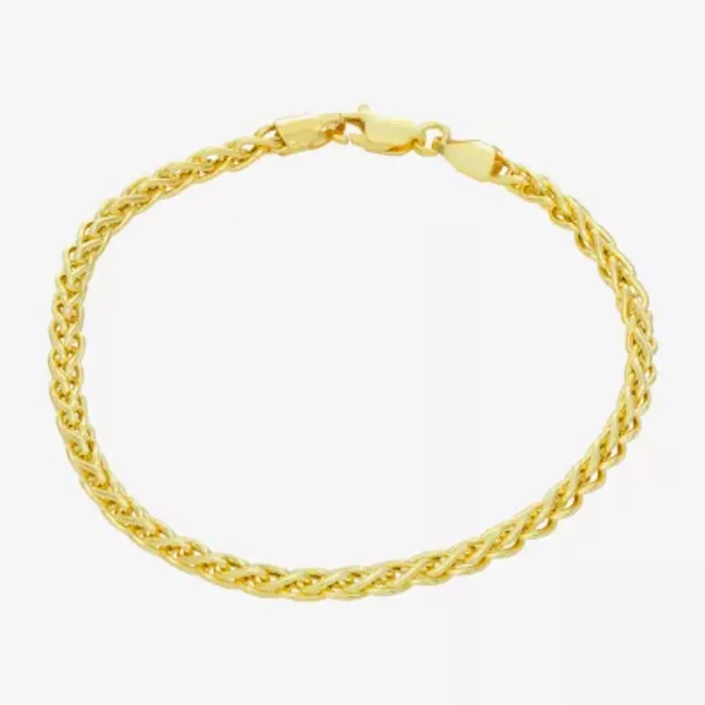 Made In Italy Womens 14K Gold Over Silver 10 Inch Hollow Wheat Chain Bracelet