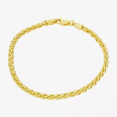 Made In Italy Womens 14K Gold Over Silver 10 Inch Hollow Wheat Chain Bracelet