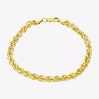 Made In Italy 14K Gold Over Silver 8 Inch Hollow Wheat Chain Bracelet