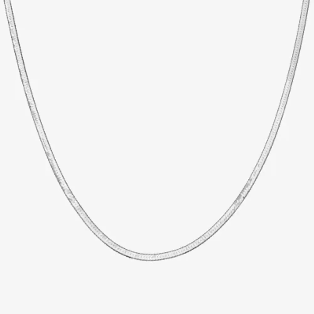 Made Italy Sterling Silver 18 Inch Solid Herringbone Chain Necklace