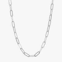 Made Italy Womens 18 Inch Sterling Silver Link Necklace Paperclip