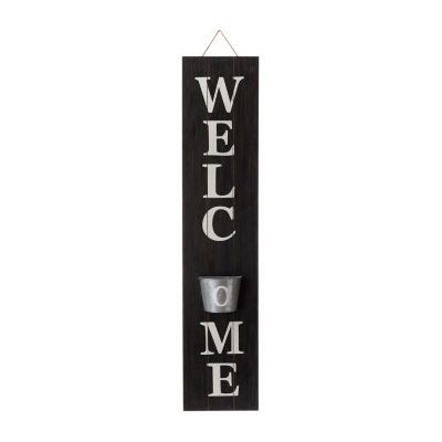 Glitzhome 42in Porch Sign With Galvanized Pot Iron Planters