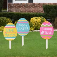 Glitzhome 3pk 15"H Wooden Egg Yard Stake Easter Holiday Yard Art