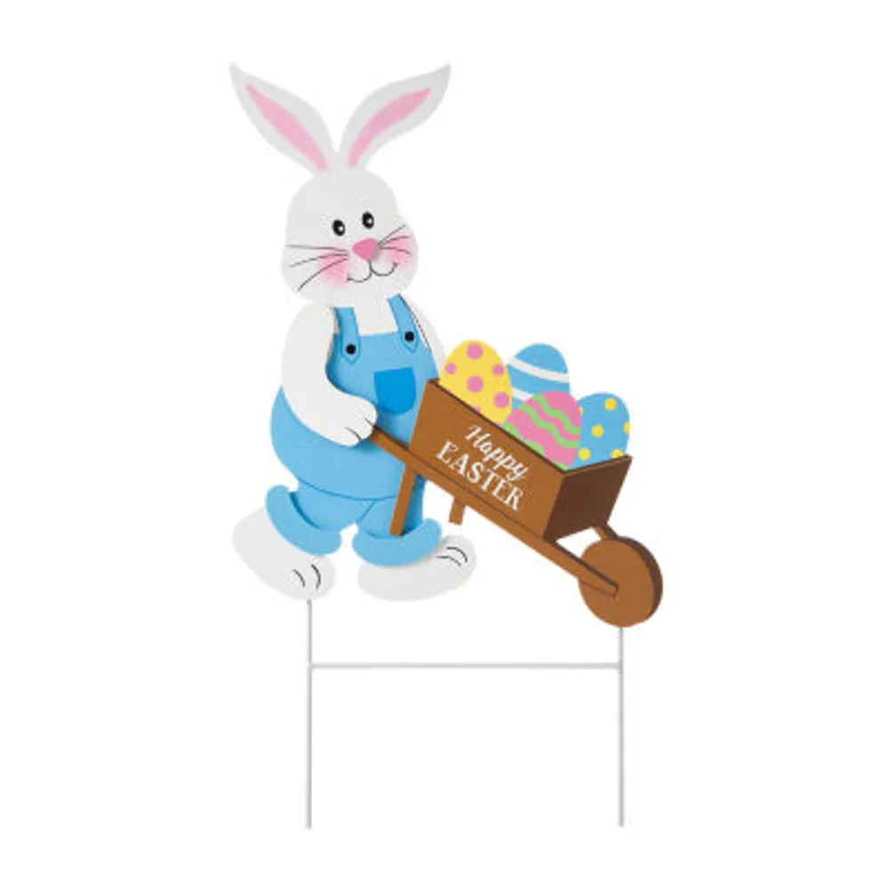 Glitzhome 30.5h Wooden Bunny Stake Easter Yard Art