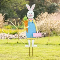 Glitzhome 36"H Metal Bunny Boy Yard Stake Easter Holiday Yard Art