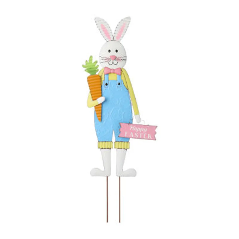 Glitzhome 36"H Metal Bunny Boy Yard Stake Easter Holiday Yard Art