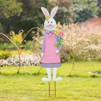 Glitzhome 36"H Metal Bunny Girl Yard Stake Easter Holiday Yard Art