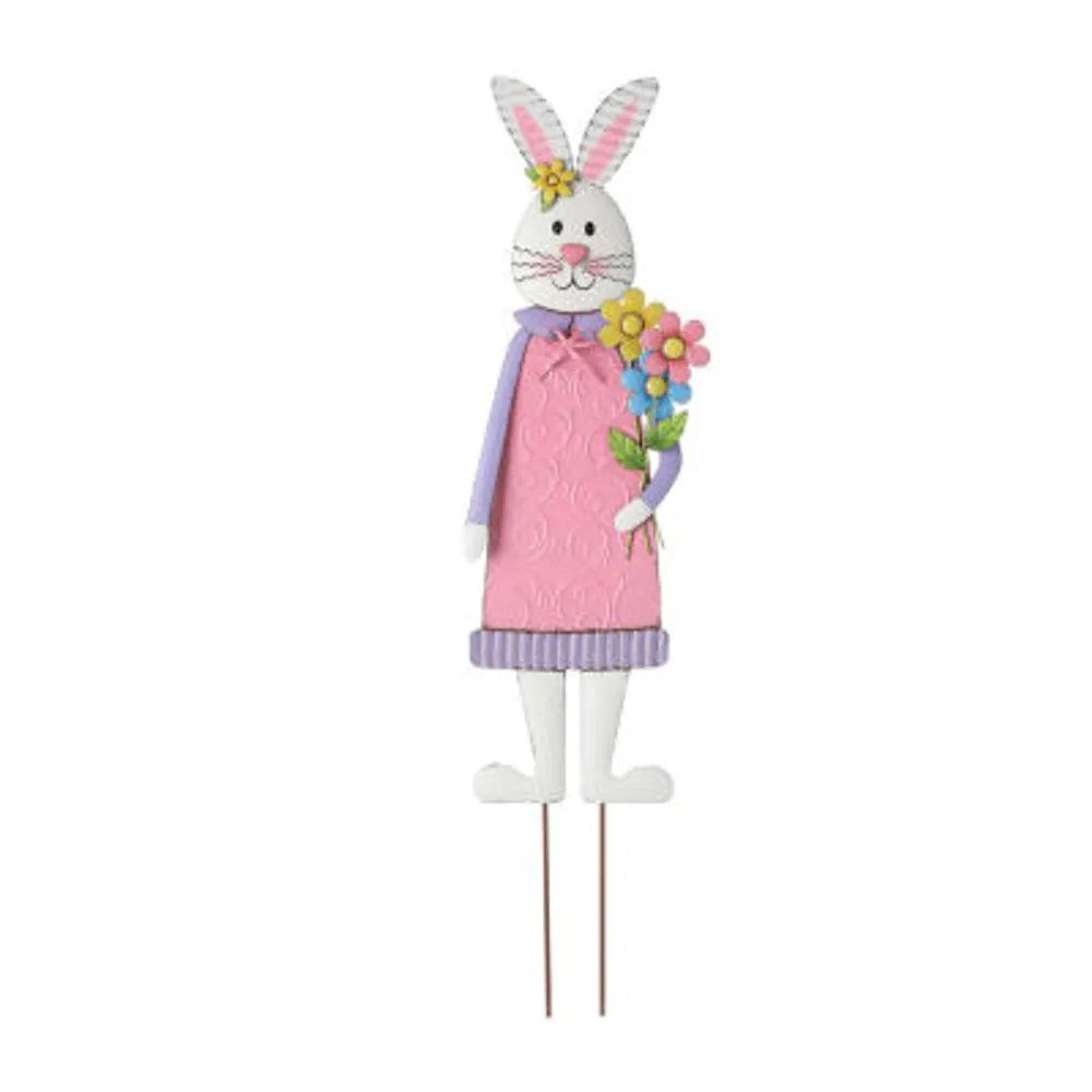 Glitzhome 36"H Metal Bunny Girl Yard Stake Easter Holiday Yard Art